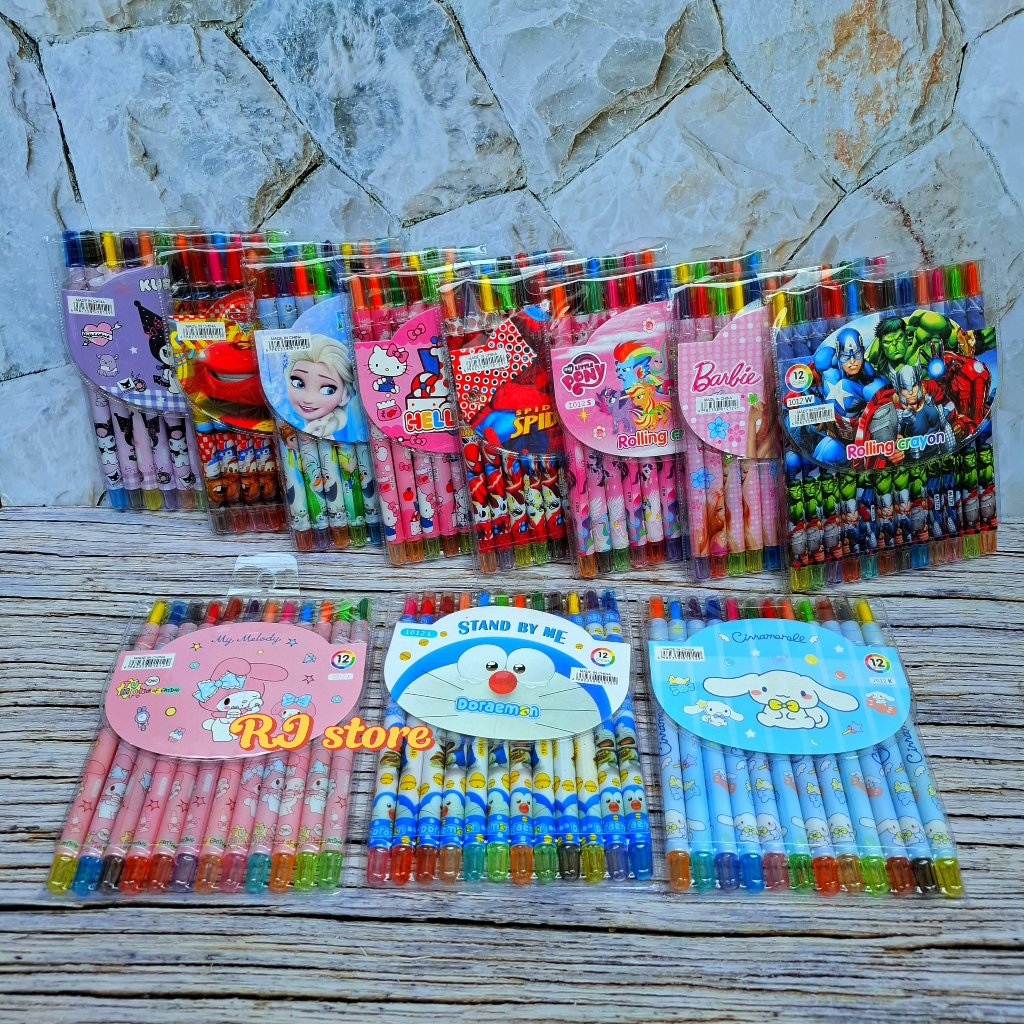 

SATU SET ( 12 WARNA ) Rolling Crayon Crayon Putar Karakter 12 Warna Panjang