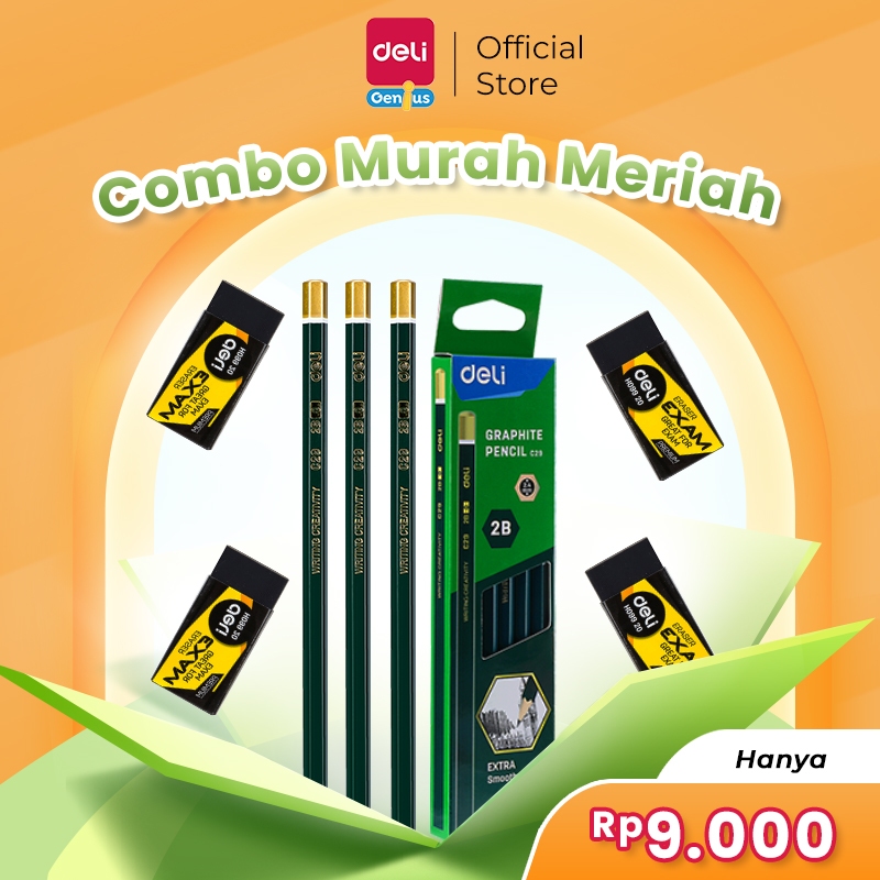 

Deli Pensil 2B 1 pak 12 pcs Paket Alat Tulis Ujian Gratis Penghapus EC29 + EH09920