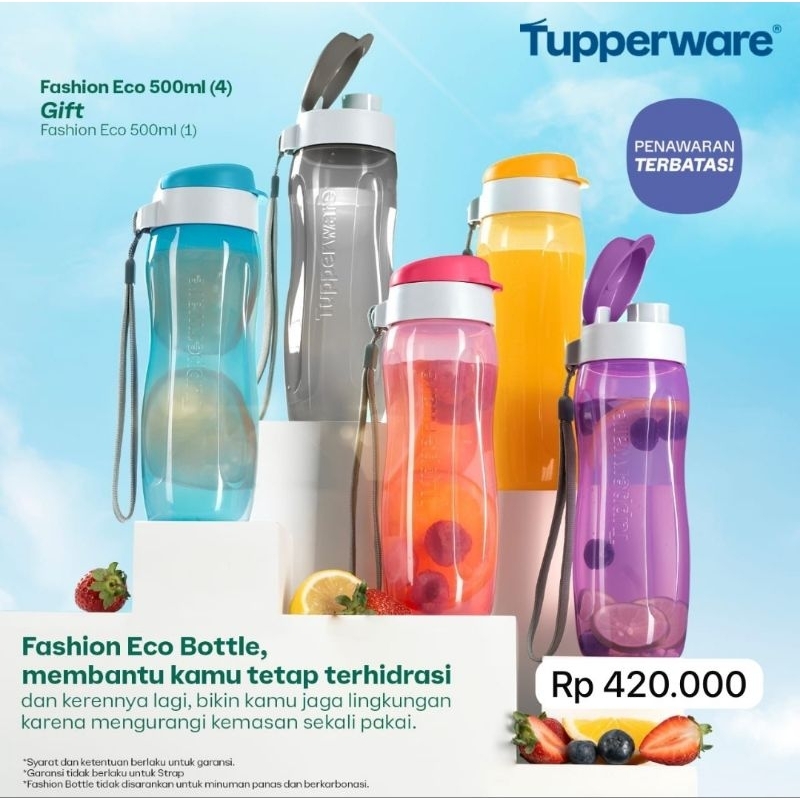 NEW Tupperware Fashion Eco Bottle Flip 500ml (1) / Eco Fashion 500ml Flip