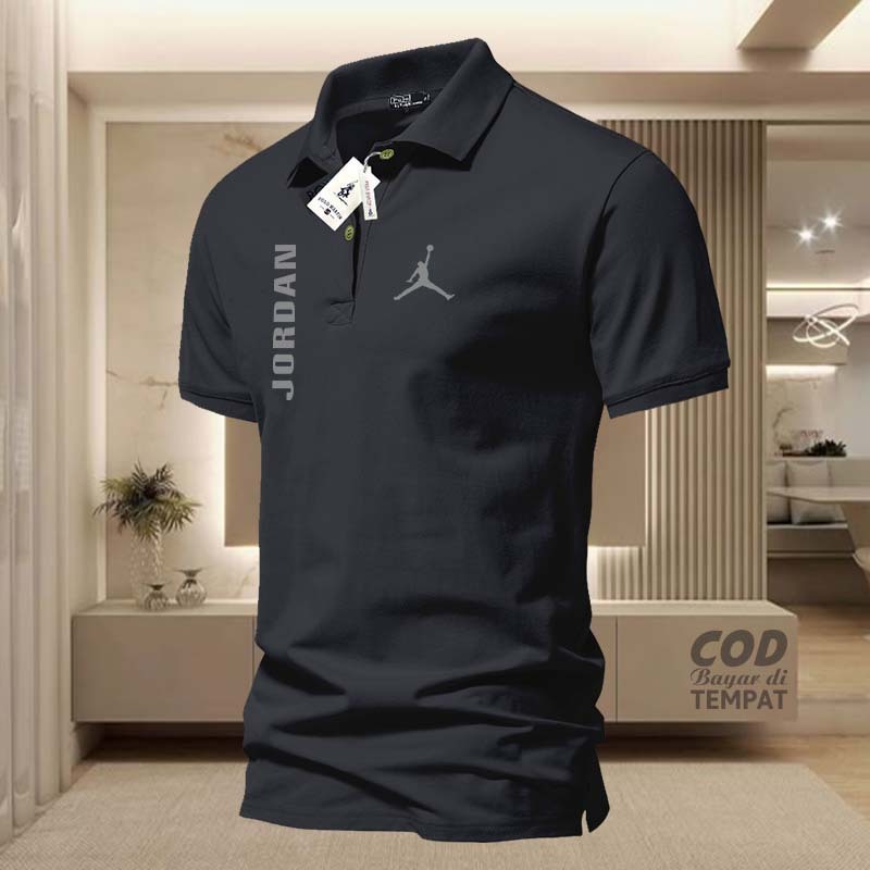 BARU .... Kaos Polo Distro Lengan pendek >> Polo Shirt Distro Jordan Logo Kiri Kanan Silver >> Baju 