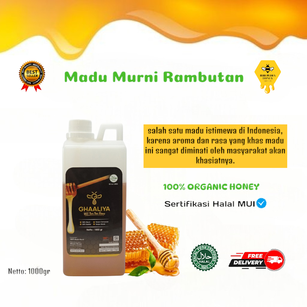 

Madu Murni Nektar Rambutan 100% Asli 1000gr by Ghaaliya Madu