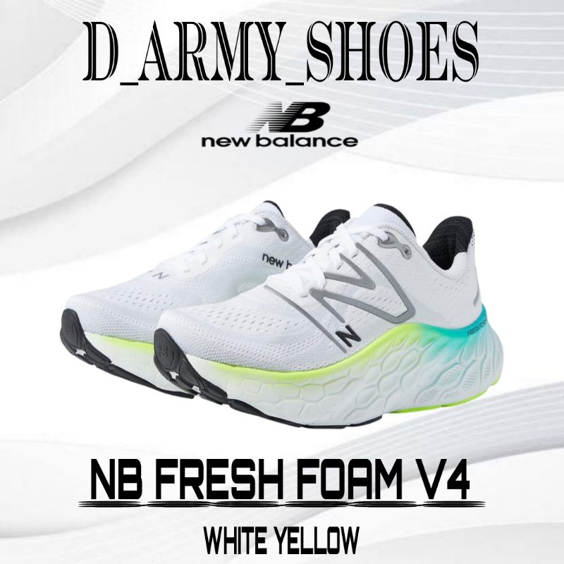 Sepatu Olahraga Running WanitaNew Balance NB Fresh Foam V4 Sepatu Putih Kuning Free Kaos Kaki