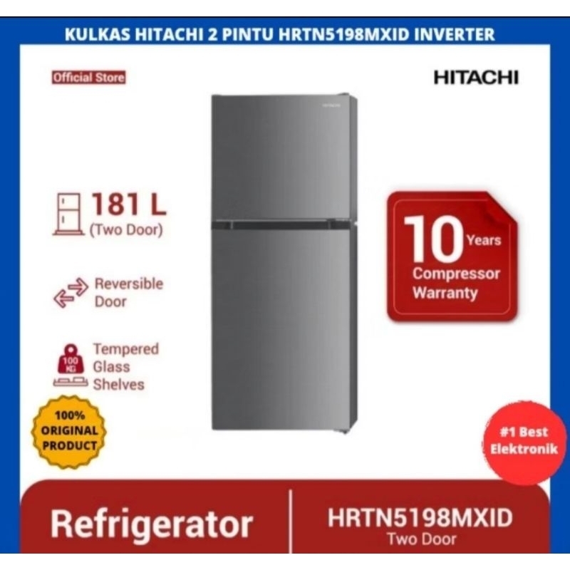 KULKAS HITACHI 2 PINTU INVERTERHRTN5198MXID KULKAS INVERTER 2 PINTU