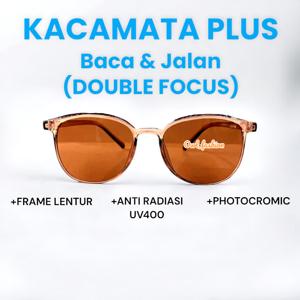 Kacamata Plus Baca & Jalan Lensa Anti Radiasi Double Focus Frame Brown Coklat Transparan