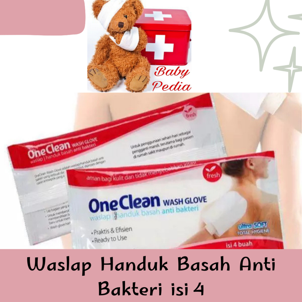 BabyPedia Waslap OneMed isi 4 - Handuk Basah Anti Bakteri - OneClean Wash Glove