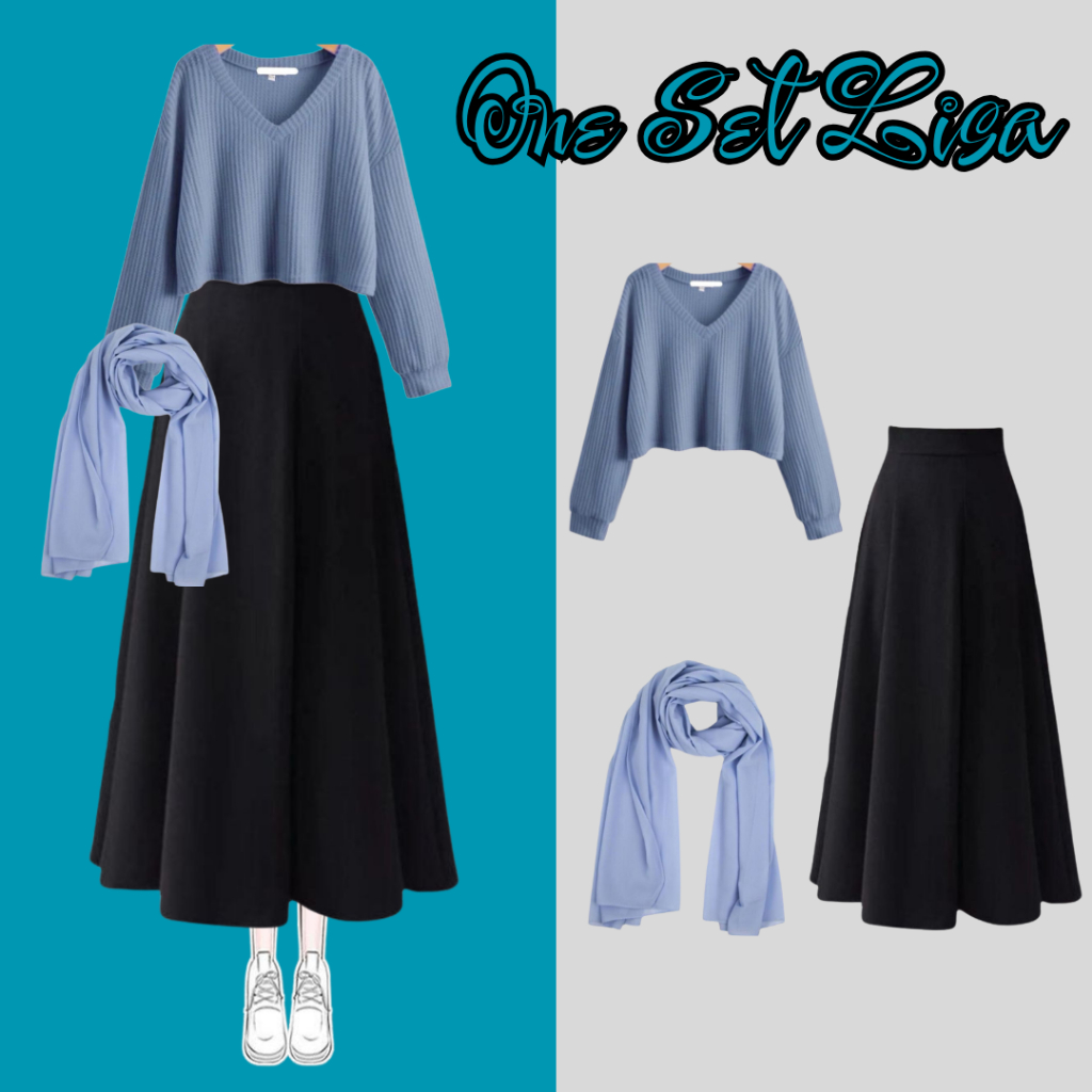 Ootd Terbaru  { Sweater+Rok+Pashmina } Setelan Kekinian One Set Lisa