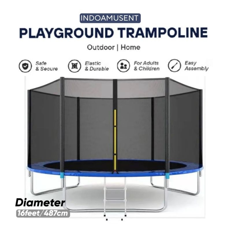 TERMURAH  Trampolin 16 Feet (diameter 487 Cm) + Jaring + Tangga Merk SALTO - READY STOCK