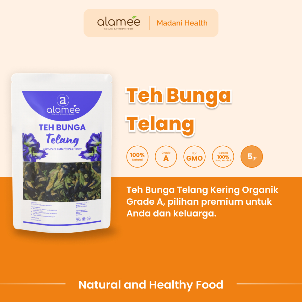 

ALAMEE Teh Bunga Telang Kering Butterfly Pea Tea Teh Herbal Organik Alami Siap Seduh Minum 5gr