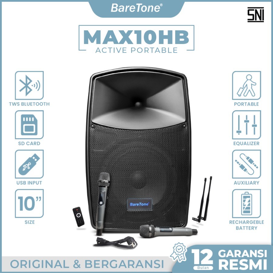 BareTone Speaker Portable MAX10HB Speaker Bluetooth 10 Inch