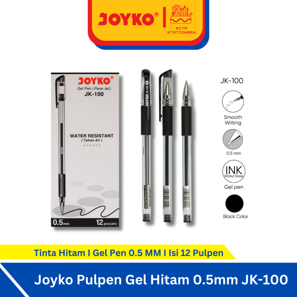 

ATK9 Joyko Pulpen Gel Hitam 0.5mm JK-100 - 1 Pack isi 12 Pen