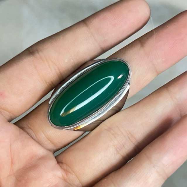 Cincin Batu Hijau Garut Chalcedony asli model pandan - Natural Cincin batu Hijau Garut