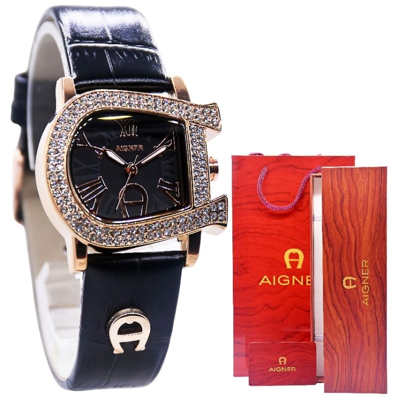 JAM TANGAN WANITA ELEGAN AIGNER PREMIUM WATCH BLACK ROSEGOLD LIMITED