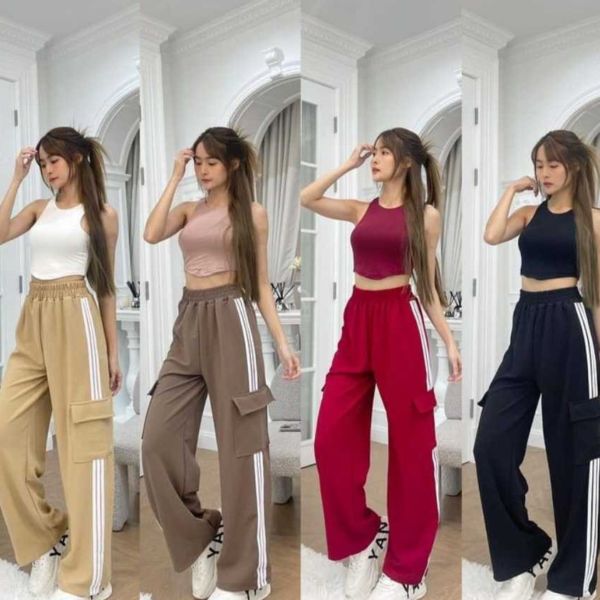 Luna Sporty Celana Panjang Sweatpants Wanita Kekinian Model Kulot Fashion Outfit Ootd Cewek Korean S