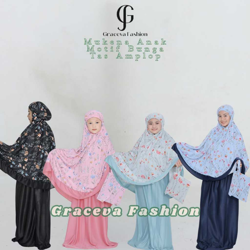 Mukena Anak Motif Bunga Tas Amplop | Mukena Anak Perempuan 8-15 Tahun