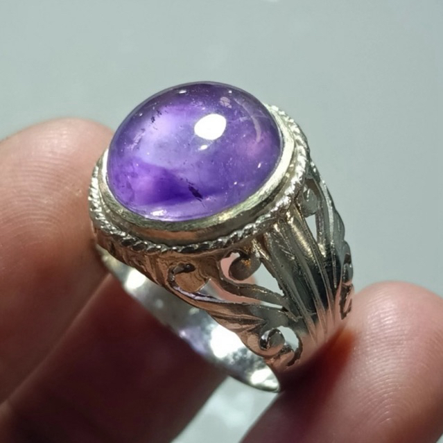 Cincin Batu Serat Kecubung kalimantan Natural  Ring alpaka - Batu cincin Amathys Kalimantan Top - Ci