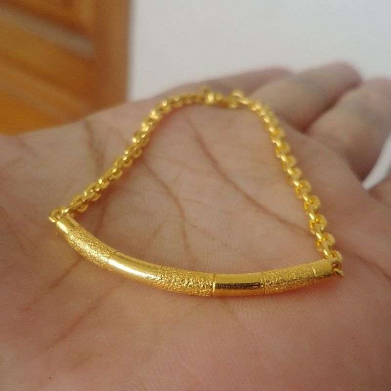 Gelang Bambu Rantai Lapis Emas Kuning 24k