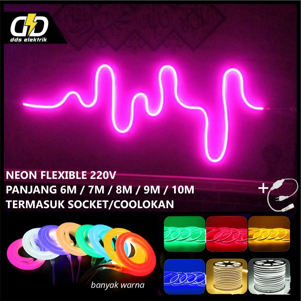 PROMO Paket Lampu Dekor Neon Flexible Panjang 6m 7m 8m 9m 10m Led Selang Fleksibel 220v Warna Neon B