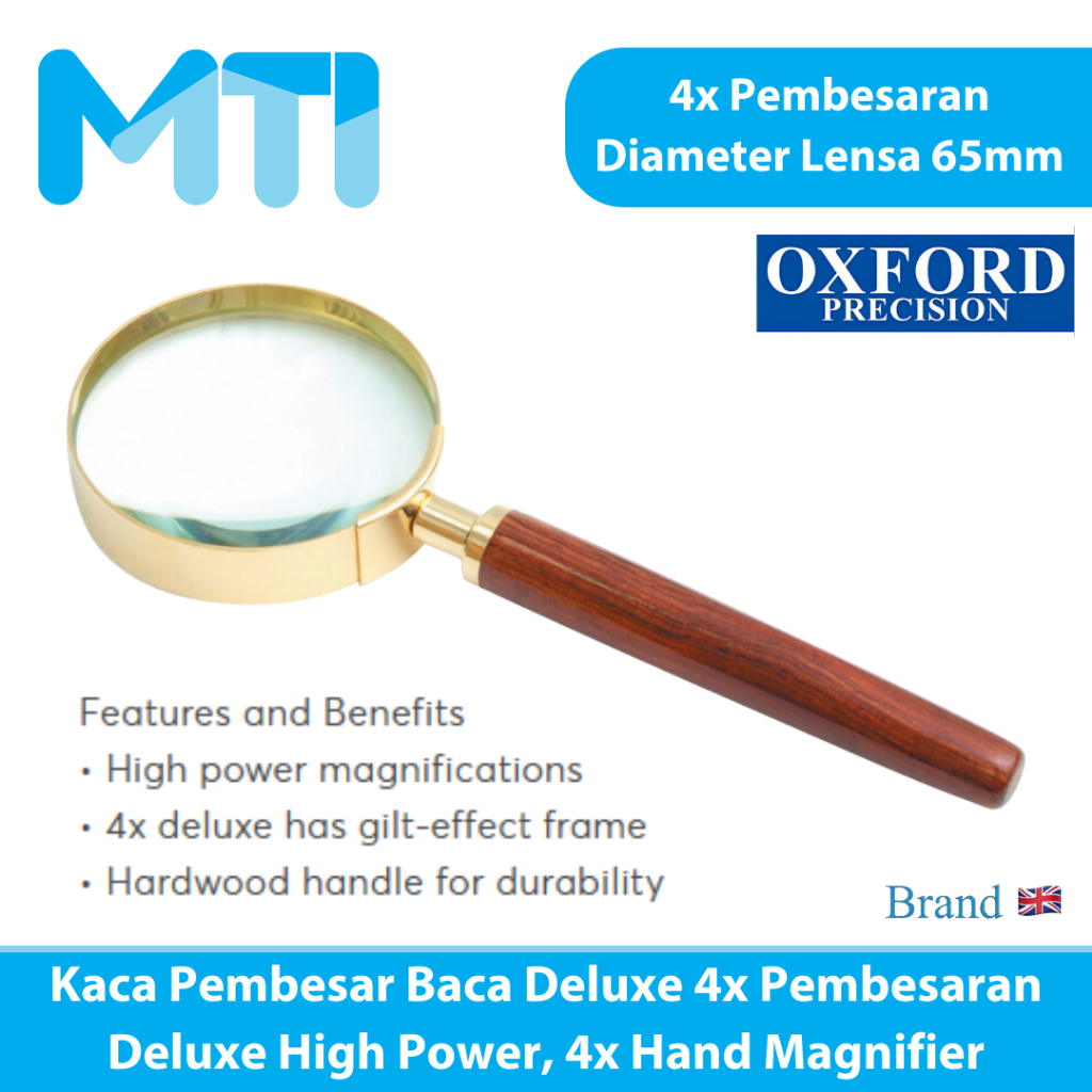 

OXFORD Kaca Pembesar Baca Deluxe 4x Pembesaran Diameter 65mm Deluxe High Power 4x Hand Magnifier