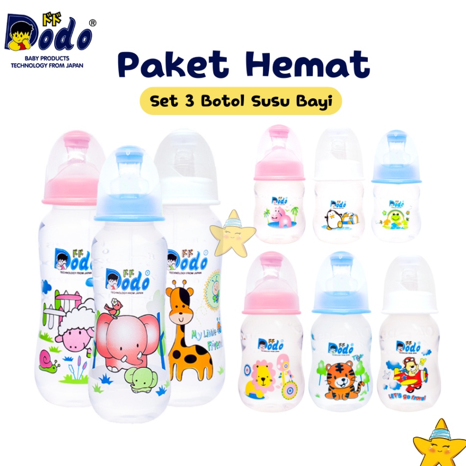 Grosir Menarik  HBK 3 Pcs Paket Botol Dot Susu Bayi Dodo Innova Orthodontic Nipple Gepeng Baby Bottl