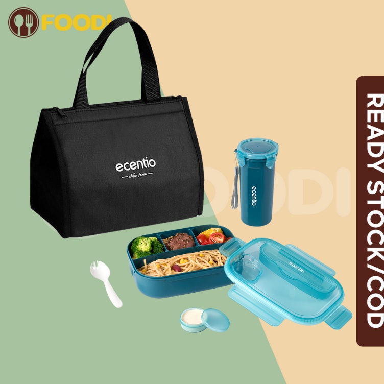 Baru Viral  ready stockecentio  FOODI 4 Sekat Grid 12ml Kotak Makan Set anak dan 5ml botolLunch Box 