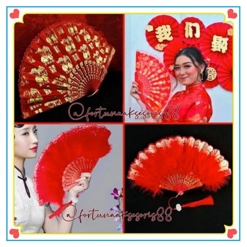KIPAS WEDDING SHUANG XI / KIPAS MERAH PENGANTIN / KIPAS SANG JIT IMPORT / KIPAS BULU MERAH MARRIED /