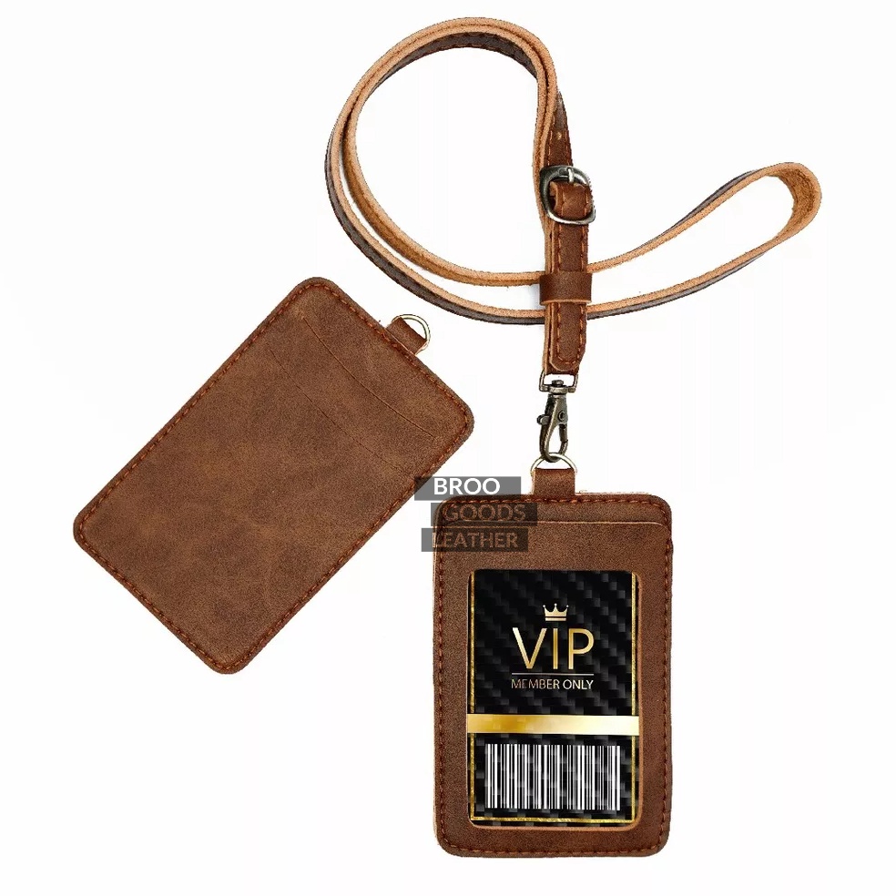 

Grosir Murah Name Tag ID Card Dipung Holder Kulit Lanyard Termurah Berkualitas PU Leather Lanyard NameTag ID Card Holder