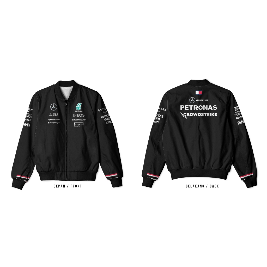 Jaket Bomber Mercedes (Hitam) Tim F1 Racing Series Dewasa Printing sublime - The luminos store -