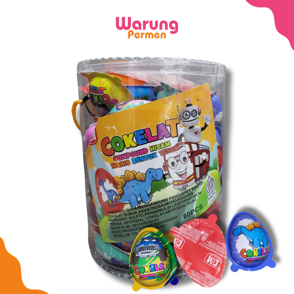 

Coklat Compound Setengah / Snack Bentuk Telur / Dupe Kinder Joy / Kinderjoy Rasa Susu isi 60 Pcs