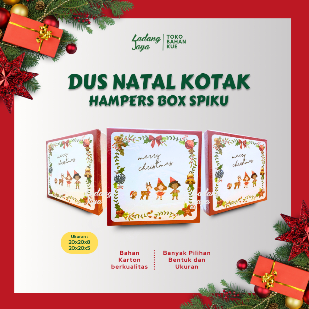 

Dus Natal Kotak Hampers 20x20x5cm | Box Spiku Kotak Kue Brownies Spiku | Dus Hampers Natal