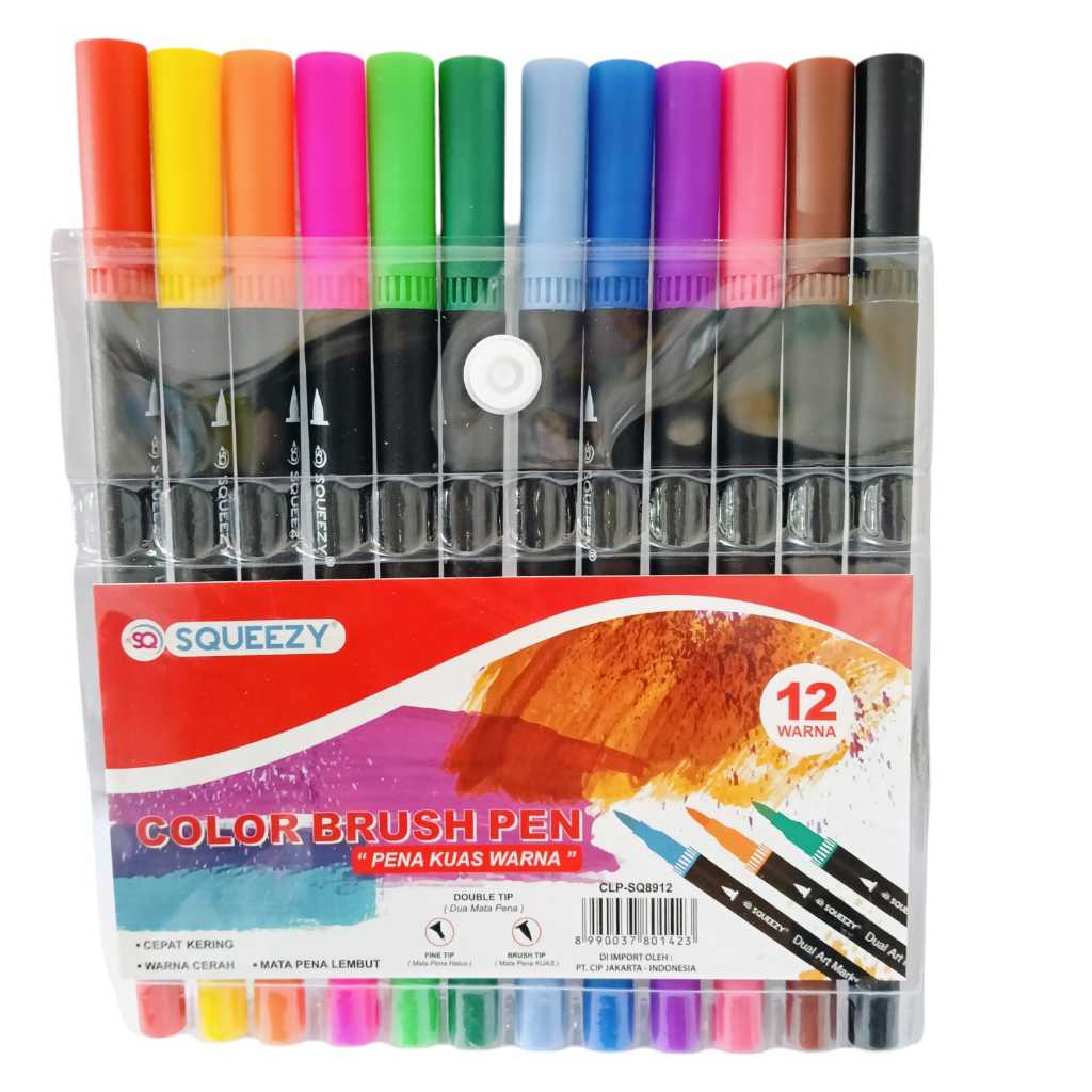 

SQUEEZY COLOR BRUSH PEN PENA KUAS SET 12 WARNA DUAL TIP BRUSH DAN DRAWING