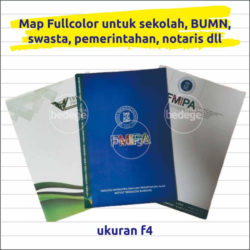 

Map sekolah, BUMN, swasta, pemerintahan, notaris dll. Cetak Full color, ukuran F4