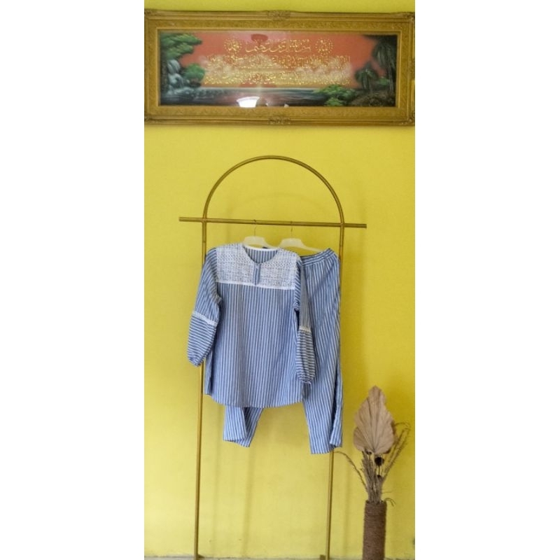 setelan kulot/ one set kulot katun yanderd jumbo ld 115  wanita dewasat motif salur/ liris terbaru