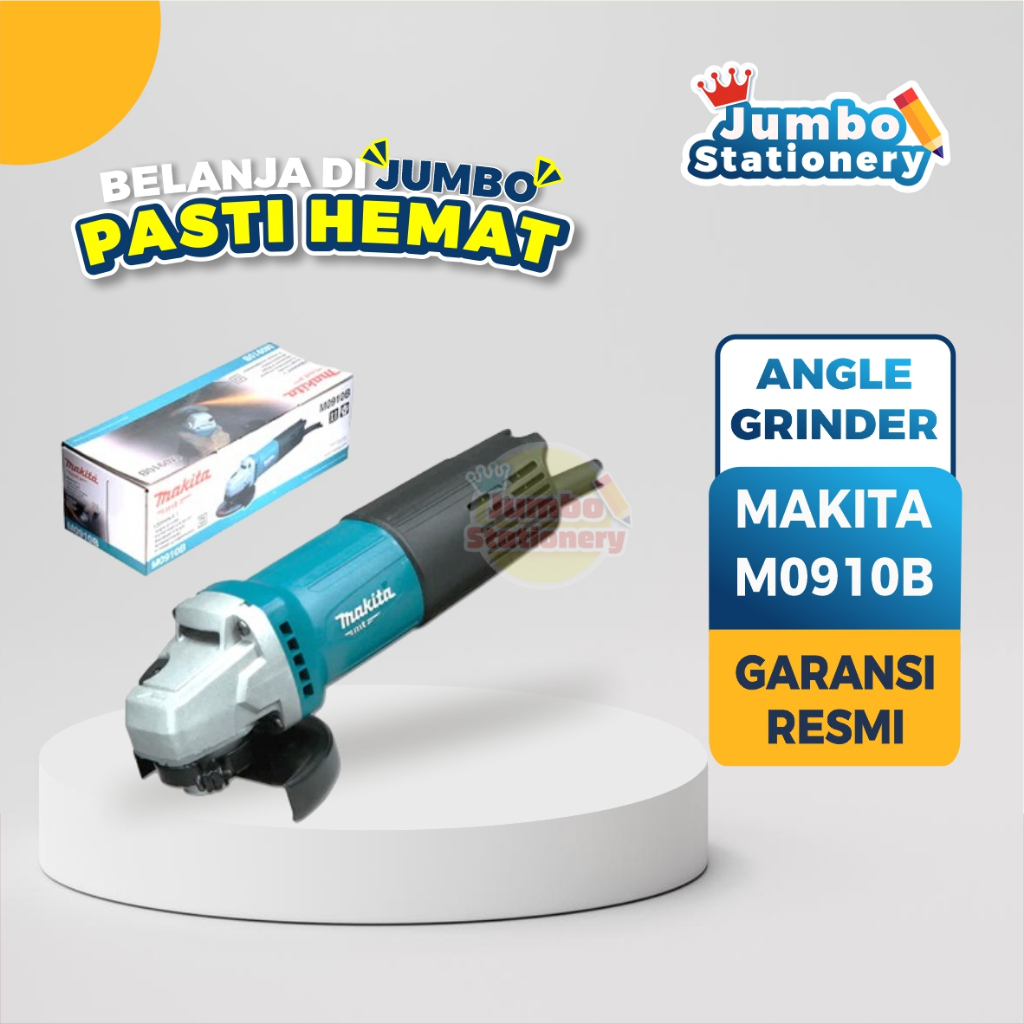 MAKITA M0910B Mesin Gerinda Tangan dengan mata 4 Inch Tenaga Listrik power on front Original