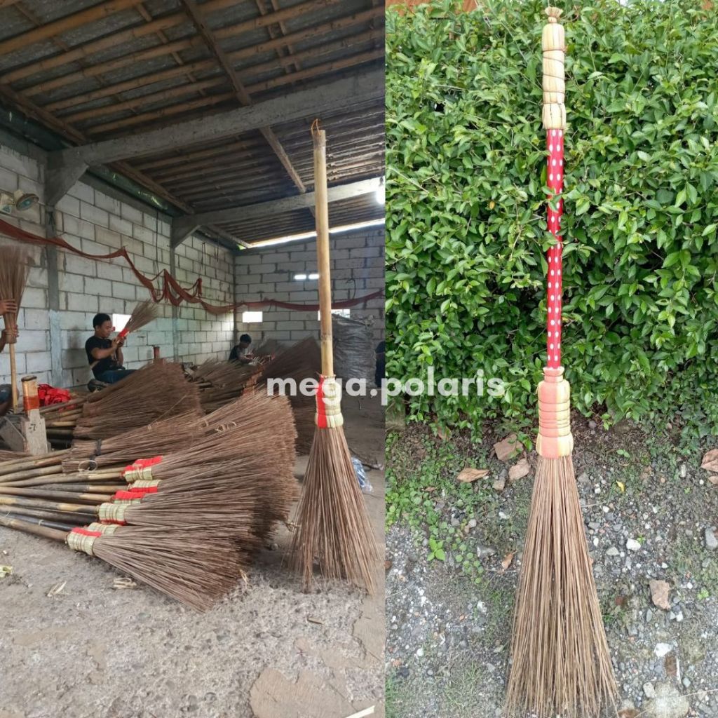 Sapu Lidi Tangkai, Sapu Halaman Lidi Kelapa Gagang Bambu Tebal