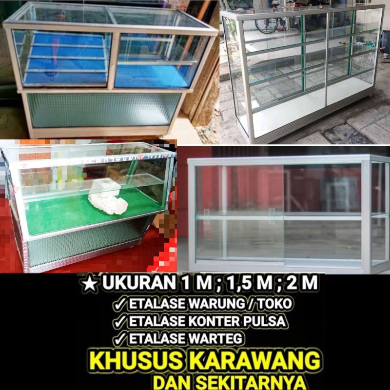 ETALASE ALUMINIUM KACA 1 METER 1,5 METER 2 METER / ETALASE TOKO WARUNG KONTER COUNTER HP PULSA / ETA