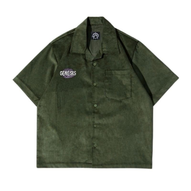 Genesis Kemeja Pria Hijau army Corduroy