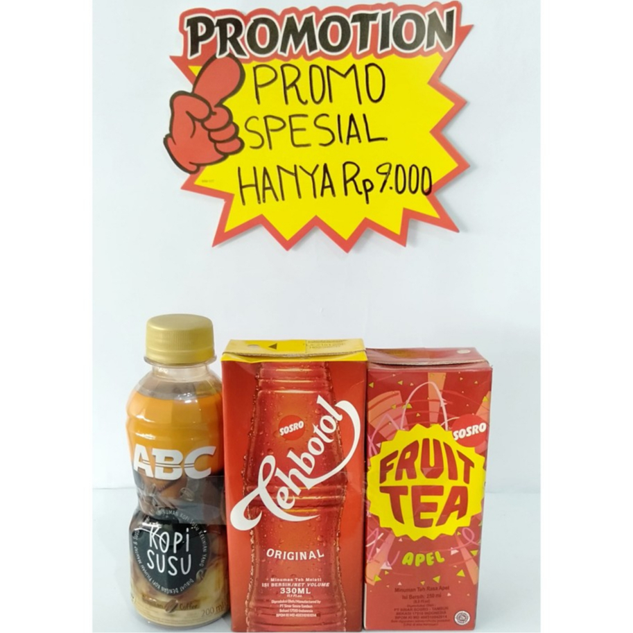 

PROMO SPESIAL (Fruit tea, Teh Botol 330 ML, Kopi ABC)