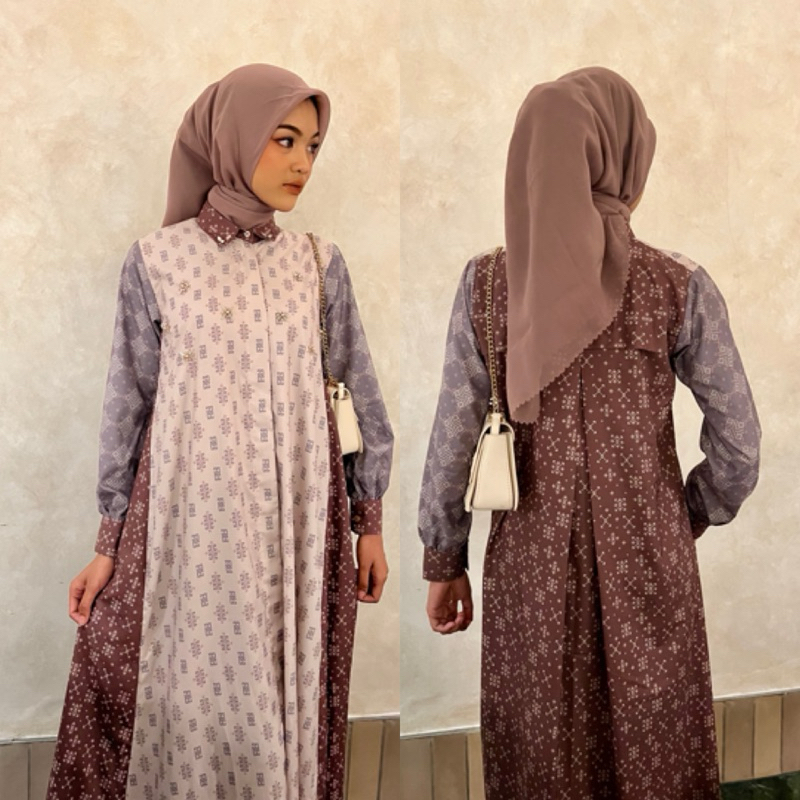 Mahali mix pattern dress - gamis premium pattern original by 4season hijab