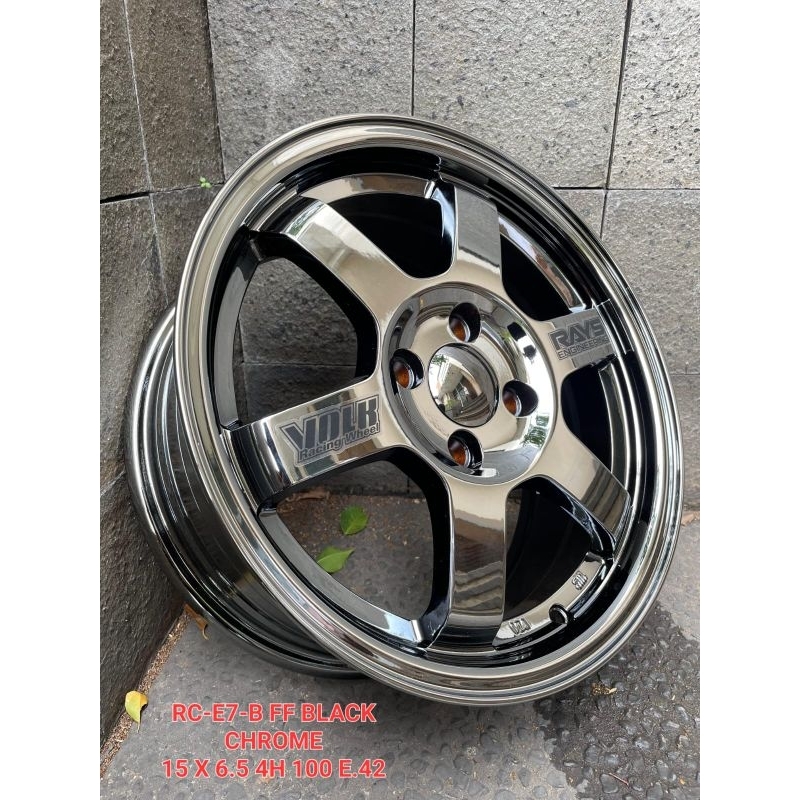 Velg te37 ring 15 lebar 6.5 et42 pcd 4x100 black chrome