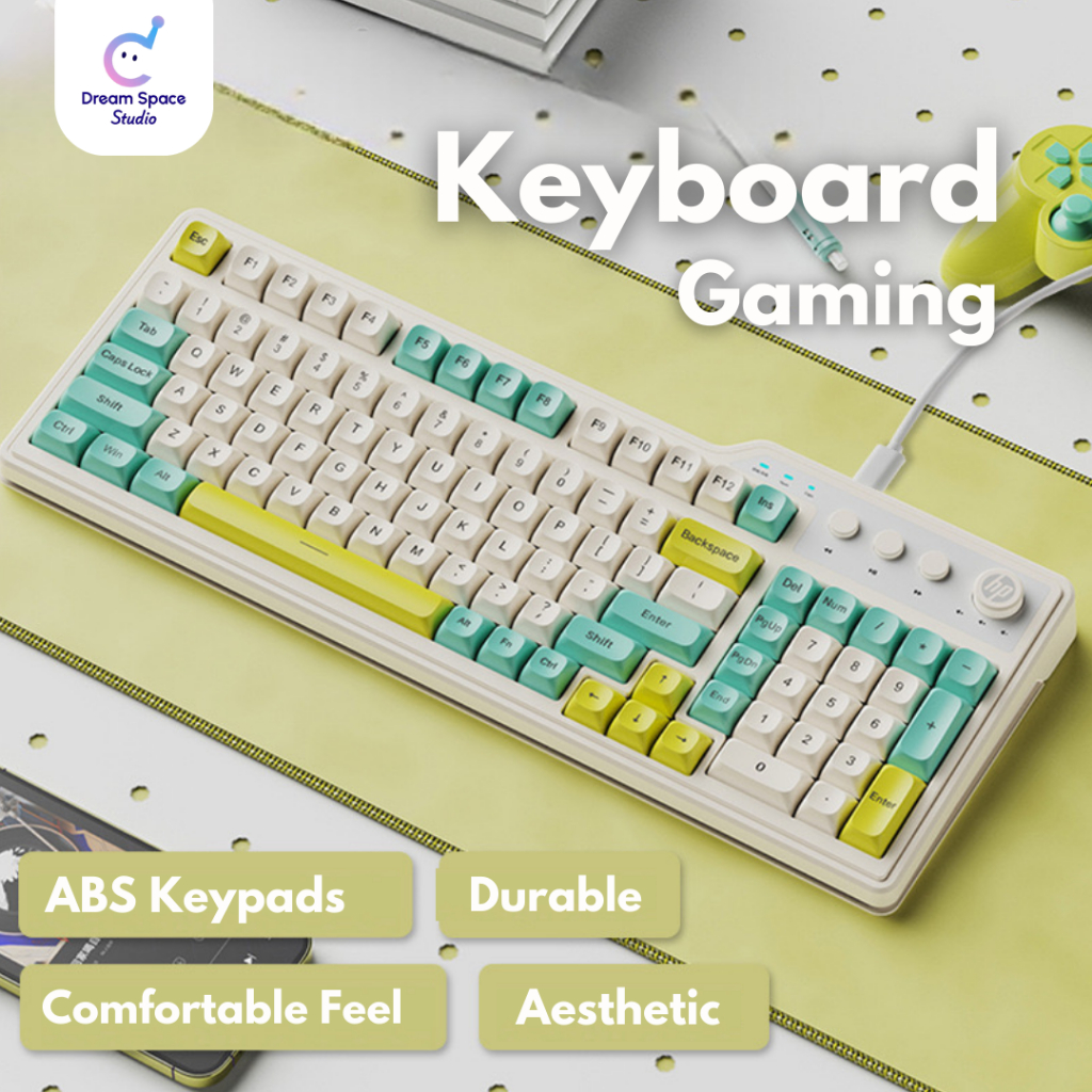 Dreamspace Keyboard lucu komputer merk HP GK200/ Keyboard gaming Wired aesthetic dengan lampu RGB