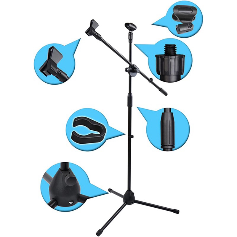 MURAH Stand mic tinggi kaki 3 stand tripod 2 holder jepit dan bulat adjustable stand mic kokoh