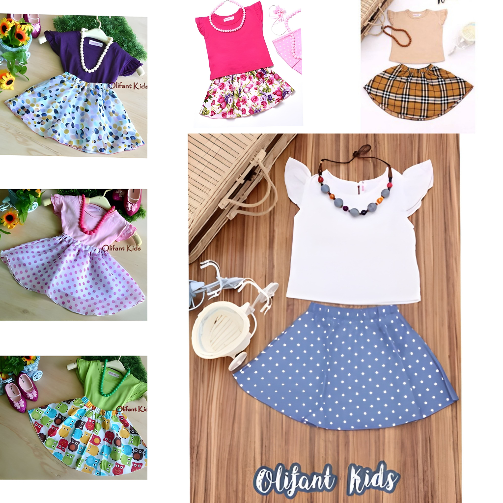 MAYNMAYSTORE Baju Setelan Perempuan Anak Kaos Atasan Pendek Rok