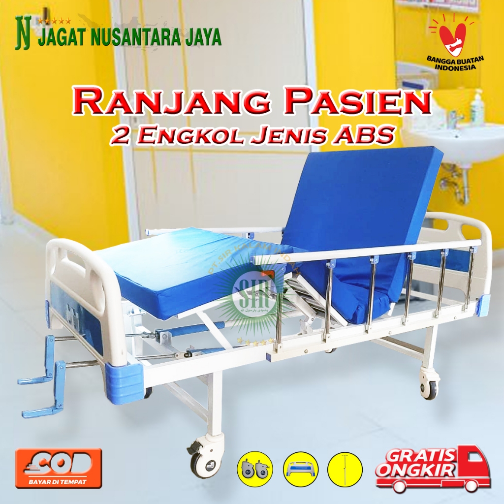 BED PASIEN 2 CRANK ABS, RANJANG PASIEN 2 ENGKOL ABS, TEMPAT TIDUR PASIEN RS 2 ENGKOL MANUAL ABS HARG