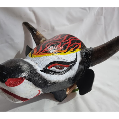 Banteng Bantengan Kayu Tanduk Asli / Bantengan Kayu Tanduk Motif Warna Mainan Anak / Banteng Mberot