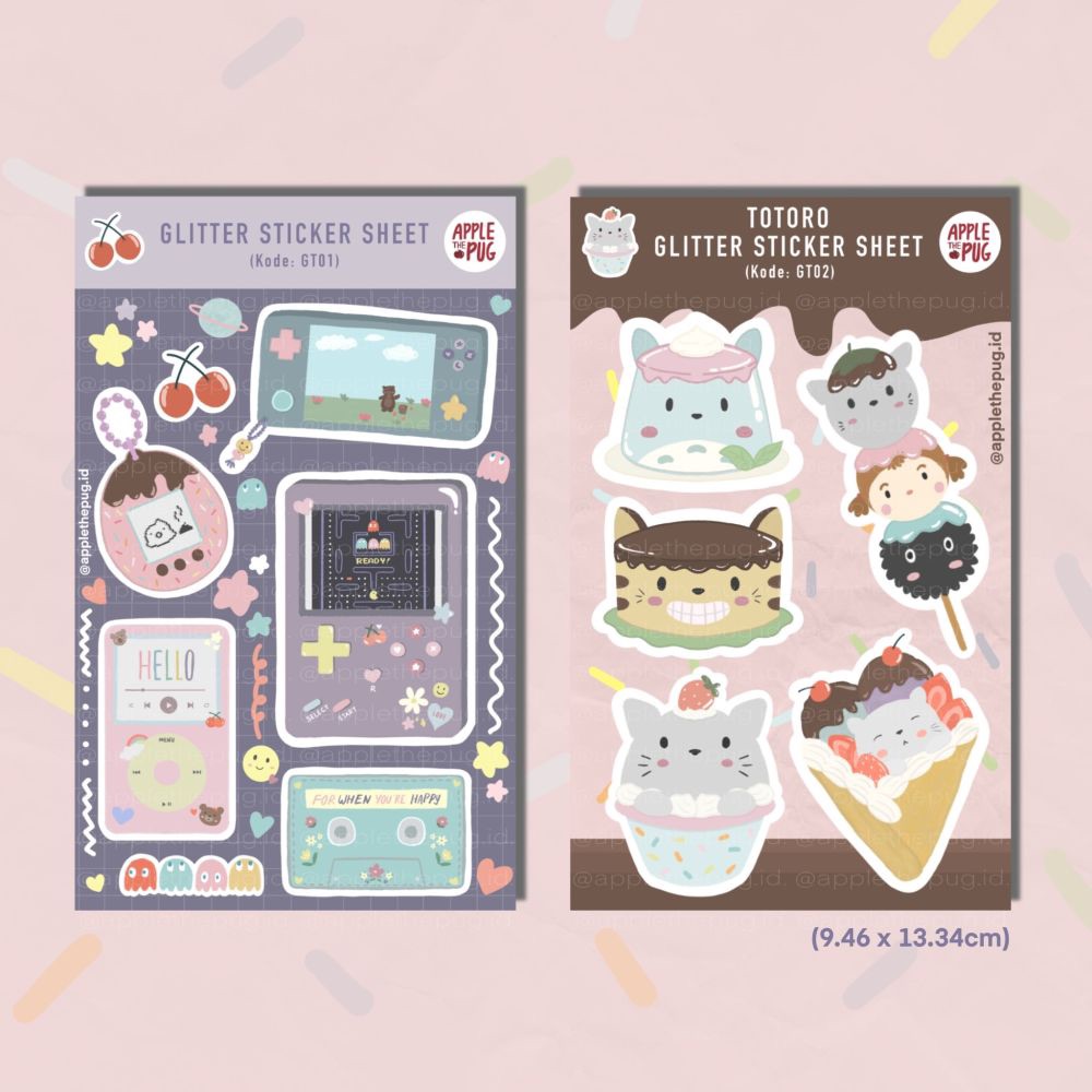 

Apple The Pug - Glitter Sticker Sheet