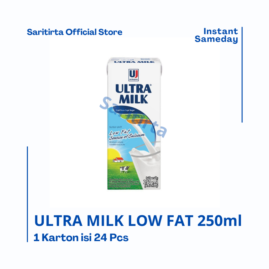 

susu ultra jaya low fat 250ml kemasan karton isi 24 pcs