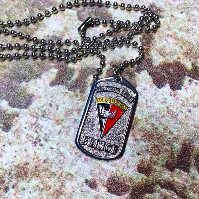 Kalung Dog Tag BRIMOB POLRI Full Logam COR Logo Monel Army Style Chrome Silver