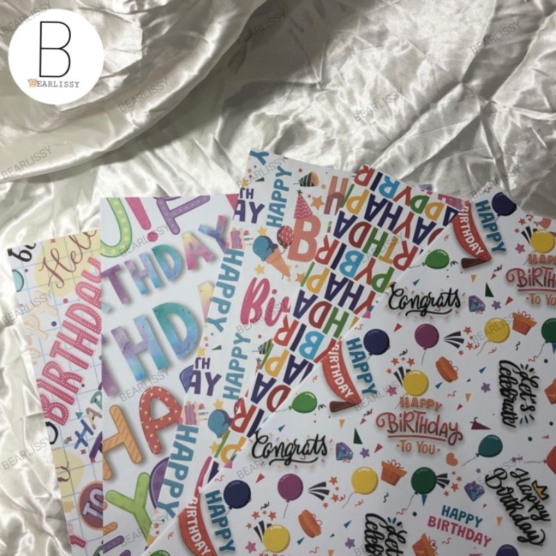 

BEARLISSY - Kertas Kado 10 LEMBAR Happy Birthday Aneka Motif Ulang Tahun (65 cm x 50 cm) 70 gsm