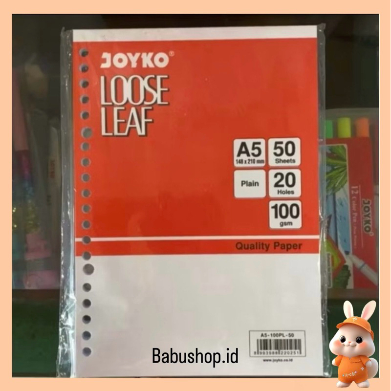 

BBS Kertas Loose leaf A5 POLOS / TIDAK BERGARIS Joyko A5-100PL 50 Lembar