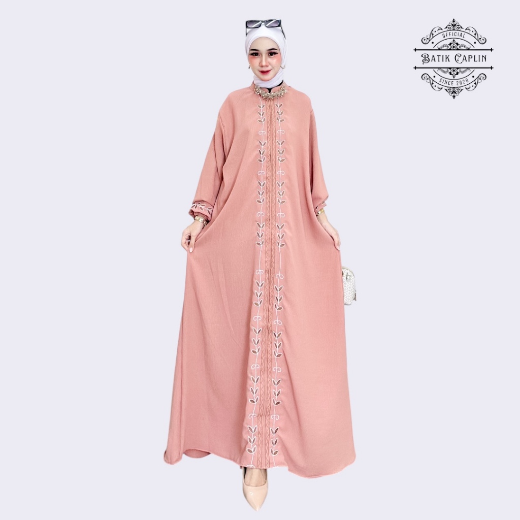 BATIK CAPLIN - Gamis Muslim Wanita Elegan - Gamis Bordir Crinkle